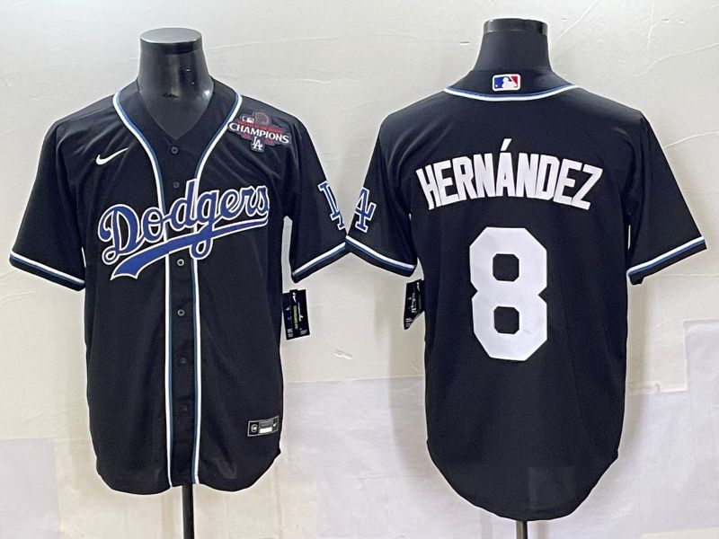 Men 2025 Los Angeles Dodgers #8 Hernandez Black Three generations Fashion Nike MLB Jersey style 7047